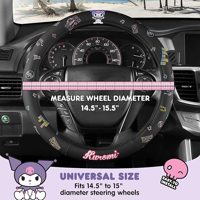 Sanrio Kuromi Car Trunk Organizer, Steering Wheel Cover, Air Freshener & Refill – Cute, Collapsible, Heavy-Duty Storage & Car Accessories for Groceries, Tools, Travel – 12.5"L x 12.5"W x 9"H