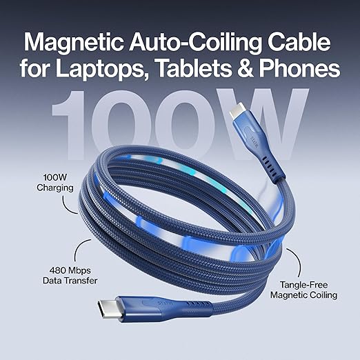 Statik MagStack Pro USB C to USB C Cable, Magnetic Type C Charger Fast Charging Cord, On The Go Magnetic Charging Cable for Car, Compatible with 16 Pro Max, 15, Galaxy S21, Navy 100W 6FT/2M, 3 Pack