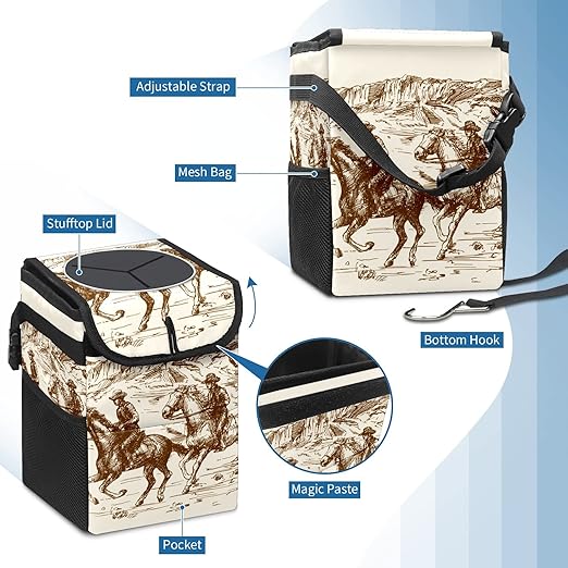 Wild Western Cowboy Car Trash Can with Lid Collapsible Reusable Waterproof Car Garage Bag,Automotive Garbage Can,Car Accessories Interior Car Organizer