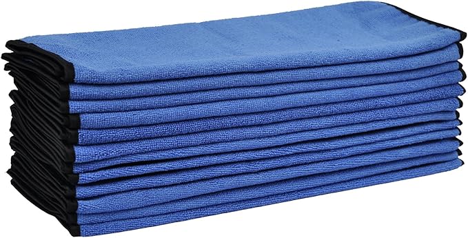 Detailer's Preference 390 GSM Premium Microfiber Towels, Ultra Soft, Lint-Free, Streak-Free, Highly Absorbent, Scratch-Free Cleaning & Drying Cloths for Auto, Home & Detailing, 16x24, 12-Pack, Blue