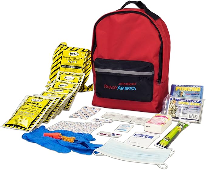Ready America 70180 72 Hour Emergency Kit, 1-Person, 3-Day Backpack, Includes First Aid Kit, Survival Blanket, Emergency Food Portable Disaster Preparedness Go-Bag for Earthquake, Fire, Flood