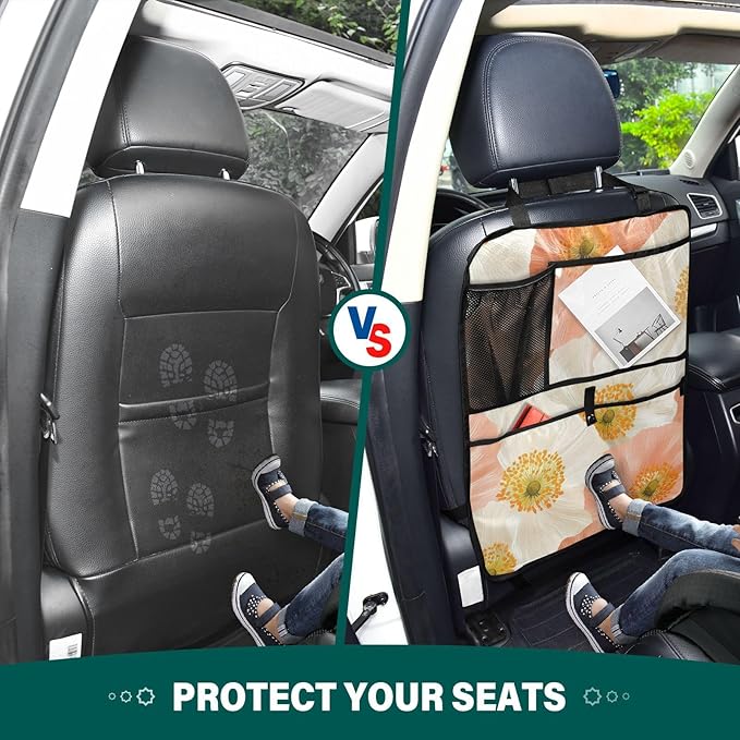 Pop Art Poppy 2 Pack Backseat Car Organizer with Storage Pockets Seat Back Organizers for Kids Kick Mats Backseat Protector Automotive