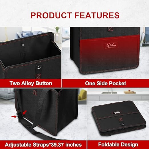 Simple Deluxe 2 Pack Car Trash Can, Leak-Proof Car Garbage Can with Cokkapsible Adjustable Straps, Portable and Trash Bag with Storage Pockets, 3 Gallon, Black