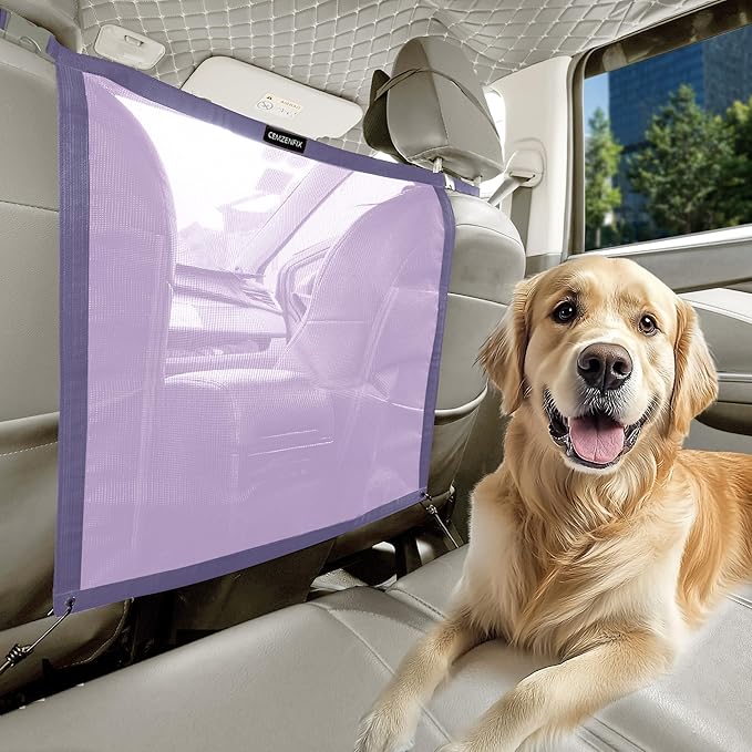 Universal Dog Car Net Barrier – Sturdy Mesh, Easy Install, Breathable Design, Easy to Clean, Flexible Bungee Cords for Adjustable Fit 23"×23" (Purple)