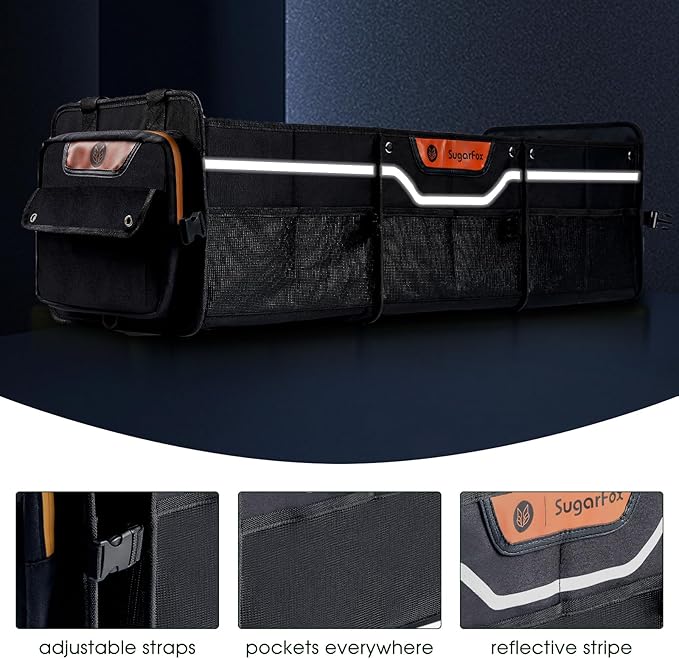 Car Trunk Organizer for SUV, Heavy Duty Waterproof Trunk Organizer, Foldable Collapsible Car Organizer with Cooler, Multi-Compartment Large Trunk Organizer (95L), Black-M003