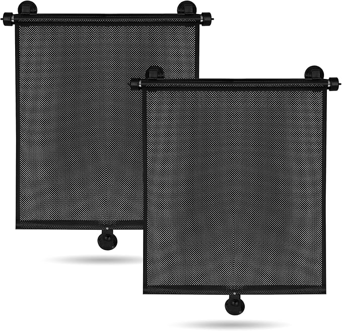 2 Pack Car Side Window Sun Shade - Retractable Car Roller Sunshadewith Reinforced Suction Cups, Drop Down UV Interior Sunshade, Stroller Window Sunshade (15" x 17")