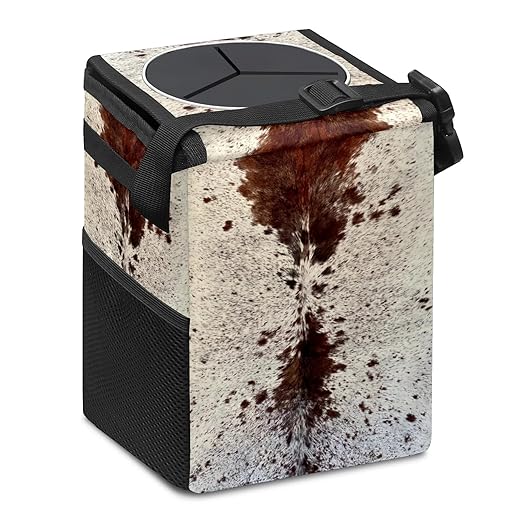 Western Brown Cow Print Car Trash Can with Lid Collapsible Reusable Waterproof Car Garage Bag,Automotive Garbage Can,Car Accessories Interior Car Organizer