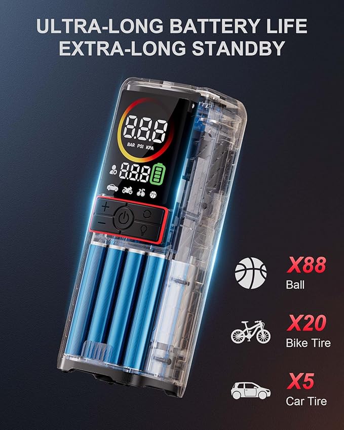 GOOLOO GT160 Tire Inflator Portable Air Compressor, 160PSI Portable Air Pump for Car Tires, 7500mAh Cordless Air Pump with Digital Pressure Suitable for Cars, Bikes, Balls, Motorcycles
