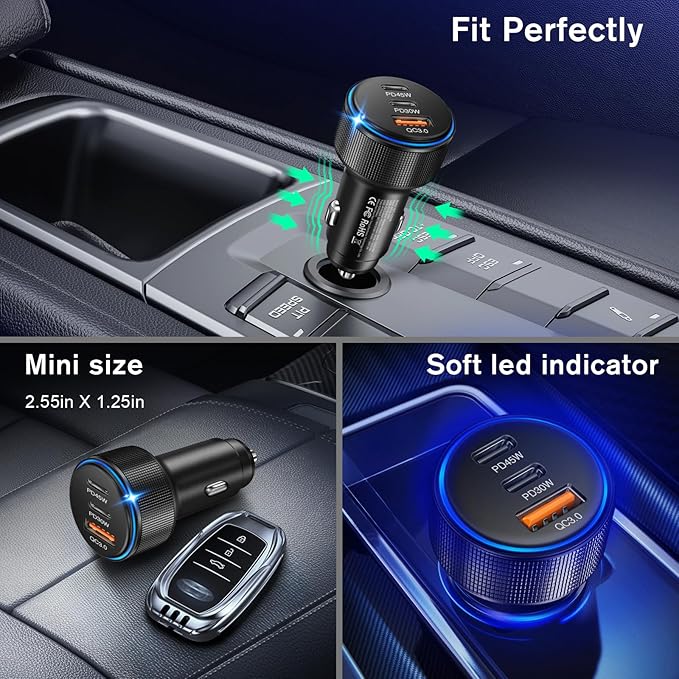 USB C Car Charger 5Pack, 3-Port 93W Dual PD USB-C & USB-A Fast Charging Cigarette Lighter USB Charger for Samsung S25 S24, Car Phone Adapter Accessories for iPhone 17/Air/16/15 Pro Max, Pixel