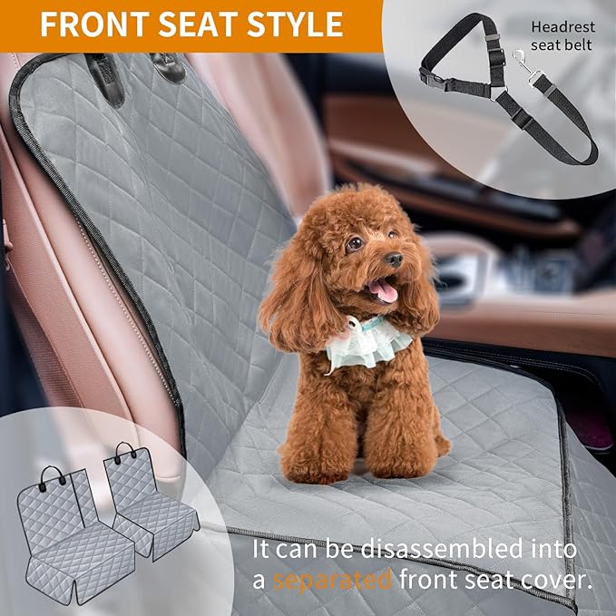 IVY&LANE Dog Car Seat Cover for Back Seat,Conversible 2-in-1 Waterproof Front Seat Cover,Heavy-Duty & Scratchproof Car Seat Protector Cover for SUVs,Trucks and Sedans(Large,Grey)