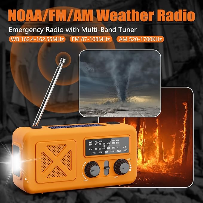 Emergency Radio Hand Crank Solar, 5000mAh/18500mWh Emergency Weather Radio, Solar Crank Radios with NOAA/AM/FM, Thermal Blanket, Paracord Bracele, for Outdoor & Home
