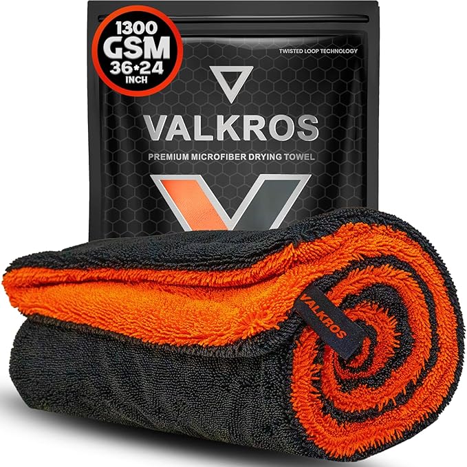 X- Large Car Drying Towel, 36x24 Microfiber Towels for Cars, 1300 GSM, 70/30 Blend, Dual-Sided Highly Absorbent Twisted-Loop Edgeless Car Detailing Cloth, Scratch/Streak-Free [Orange/Black]
