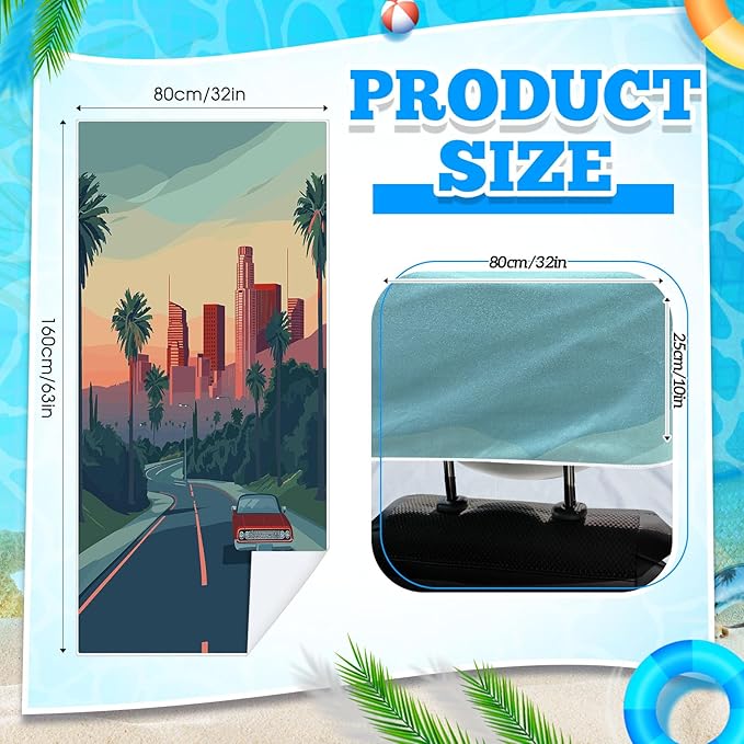 Hahafelt 2 Pack Car Seat Towel Covers with Storage Bag 63 x 32 Inch Athletic Running Towel Seat Sweat Washable Non Slip Cover Gift for Car Outdoor Sport Activities (Los Angeles Street Scene)