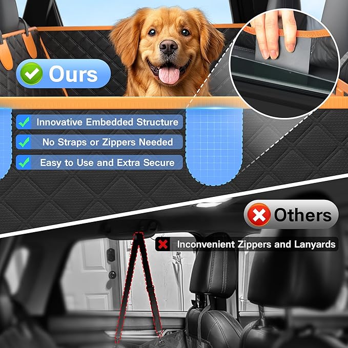 Dog Car Seat Cover for Back Seat, Hard Bottom Car Seat Cover for Dogs with Door Protectors for Traveling and Camping with Pets, Waterproof and Scratch-Resistant, Suitable for Cars