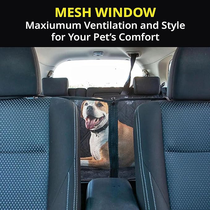 Meadowlark Dog Car Seat Cover with Mesh Window, Heavy-Duty Pet Seat Cover for Back Seat, Extra Padded Non-Slip Dog Hammock, Water-Resistant Back Seat Protector for Cars Trucks and SUVs (54" W x 58" L)