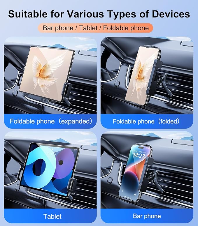 Wireless Car Charger Mount Holder for Samsung Galaxy Z Fold 7 6 5 4 3 2, Rotatable Air Vent Dual Coils Auto Clamping Fast Charging Phone Holder for iPhone 16 15, Samsung S25, Google Pixel 9 Pro