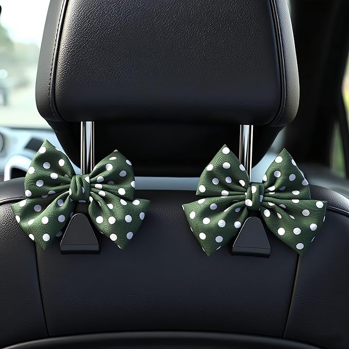 2-Pack Car Purse Hooks for Hanging Purses and Bags, Cute Bow car seat headrest Hooks for Hanging car Purse Hooks. (Green Wave Point)