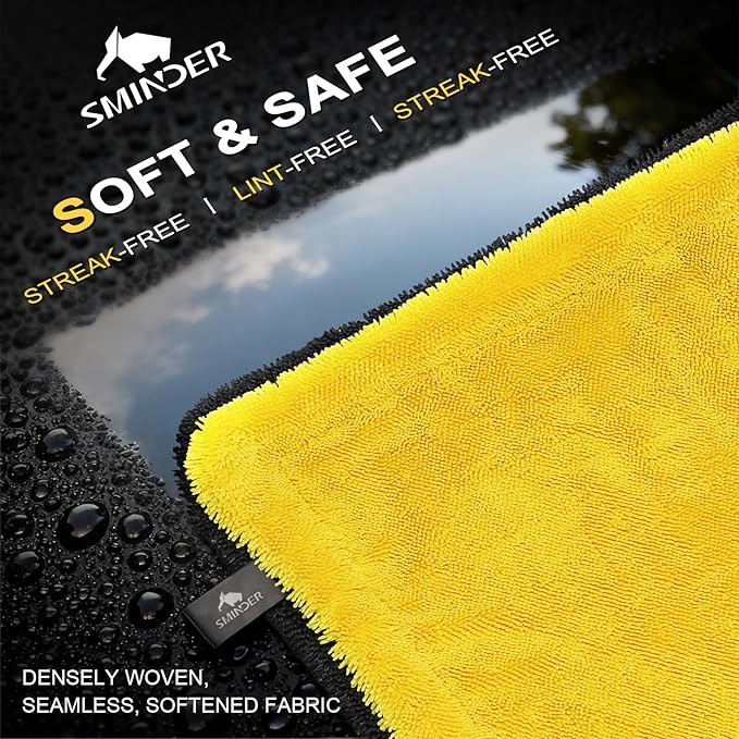 SMINDER 1400 GSM Car Drying Towels Car Detailing– XXL Microfiber Towels for Cars, Trucks (48" x 24"), Ultra-Absorbent, Streak-Free, Scratch-Free, No Water Spots, Double-Twist Pile & Edgeless Design