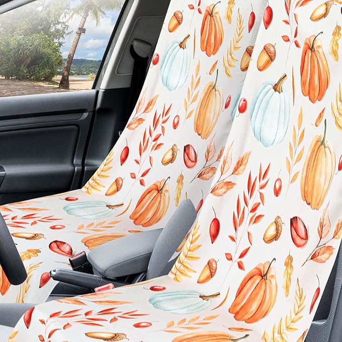 Hahafelt 2 Pack Car Seat Towel Covers with Storage Bag 63 x 32 Inch Athletic Running Towel Seat Sweat Washable Non Slip Cover Gift for Car Outdoor Sport Activities (Pumpkin Pine Cones)