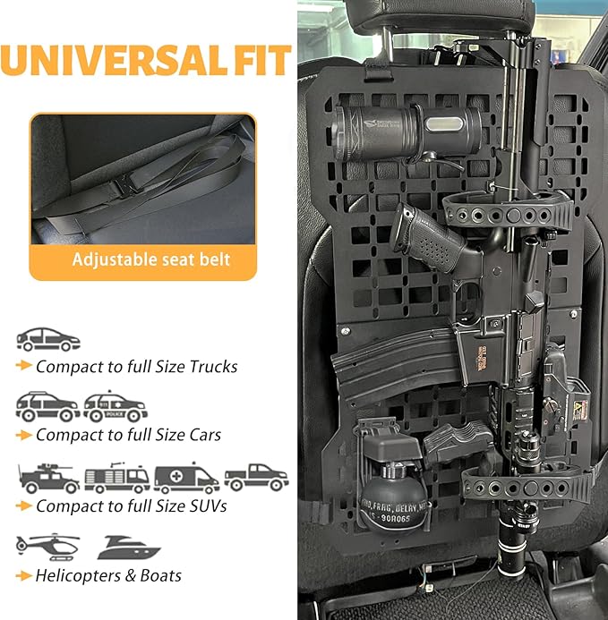 MAIKER Rigid Molle Panels For Vehicles Truck Mount Rack Panel Tactical Seat Back Organizer Adjustable Versatile Panel with Hook and Loop Fasteners & Elastic Rope for Storage Gears Accessories, Black