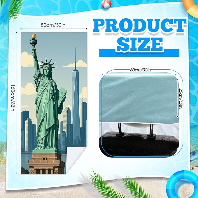 Hahafelt 2 Pack Car Seat Towel Covers with Storage Bag 63 x 32 Inch Athletic Running Towel Seat Sweat Washable Non Slip Cover Gift for Car Outdoor Sport Activities (Statue of Liberty)