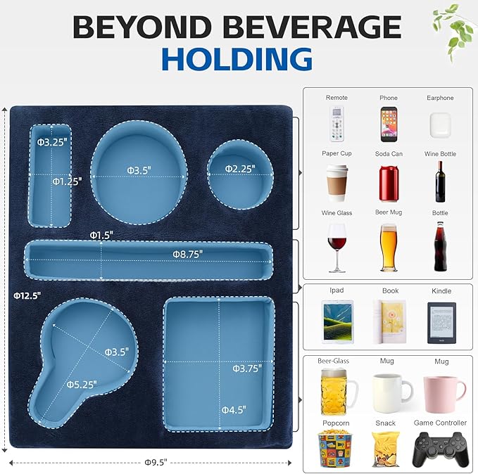 G GOOD GAIN Couch Cup Holder Pillow-Sofa Cup Holder Cozy Buddy | Bed Drink Caddy Holds Tablet, Remote, Snacks | Waterproof Anti-Spill Sofa Beverage Tray for Car, Park, Beach, Picnic, Boat, RV(Navy)