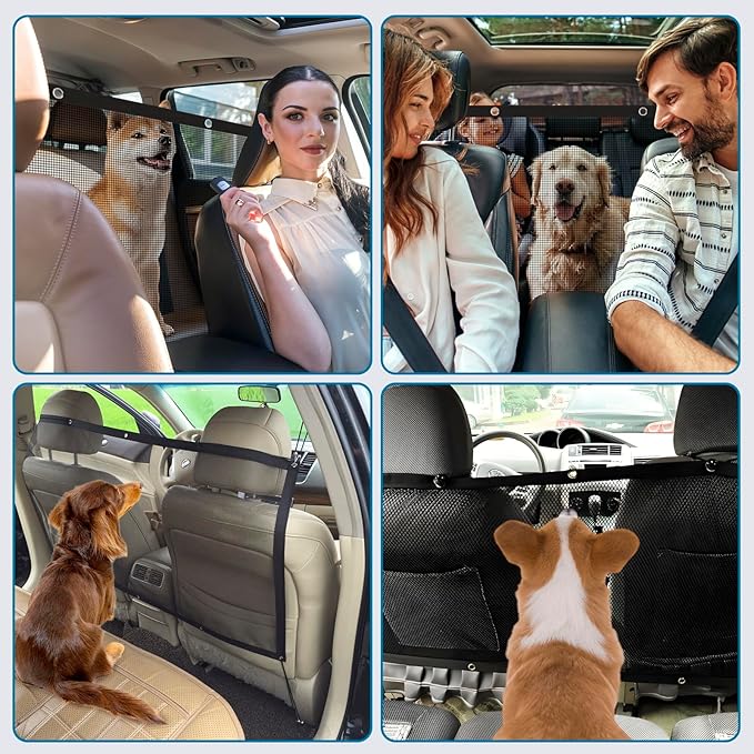 Car Dog Barrier Net,Dog Car Divider with Adjustable Ropes and Hooks One-Piece Design Mesh Fence Universal for Most Cars, SUVs, Pickups, Trucks and Vans (45x21 Inches)