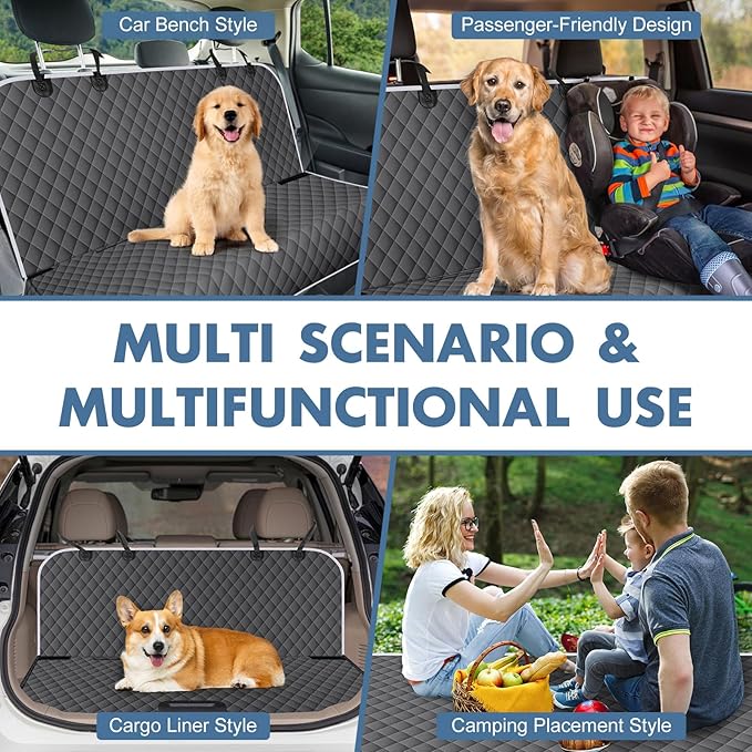 NECKORY Backseat Cover for Dogs, Waterproof and Non-Slip Pet Bench Seat Covers, Car Seat Protector for Back Seat, Universal Size Rear Car Seat Cover Fits Cars, Trucks and SUVs, M-Charcoal Grey&Grey
