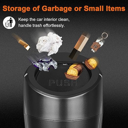 Car Trash Can, Mini Car Trash Bin with Lid, Leakproof Cup Holder Car Garbage Can with 20 Trash Bags, Vehicle Front Back Seat Organizers and Storage for Car, Home, Office, Black