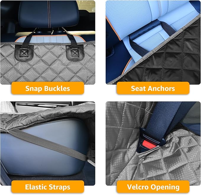 PETICON Dog Car Seat Covers for Truck Ford f150/Ram1500/Chevrolet Silverado 1500, Waterproof Pet Back Seat Cover for Trucks, Scratchproof Nonslip Durable Rear Seat Cover for Dogs (Gray)