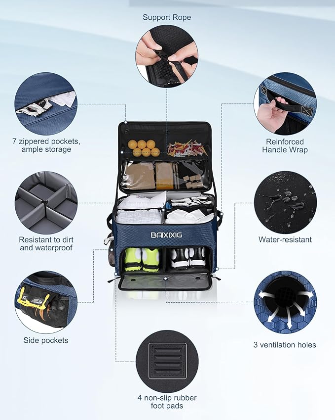 Golf Trunk Organizer, Waterproof Car Golf Locker with Separate Ventilated Compartment for 2 Pair Shoes, Golf Storage for Balls, Tees, Cap, Clothes, Gloves, Accessories, Gifts for Men, Women