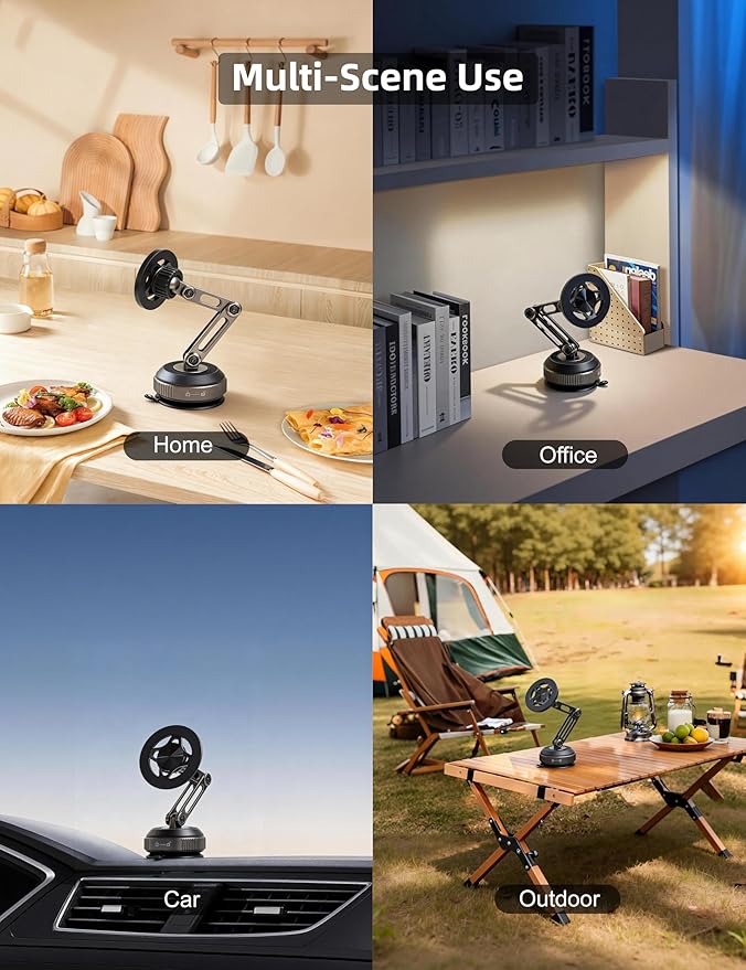 Zinc Alloy Car Phone Mount for Magsafe with N52 Magnet & Vacuum Suction, 360° Rotatable Magnetic Phone Holder for iPhone 17-12, Foldable Phone Stand for Car Windshield, Dashboard and Desk