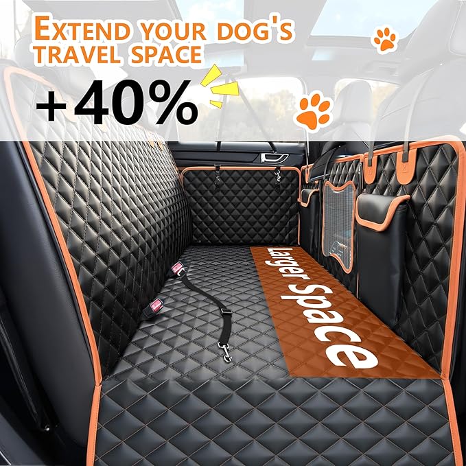 Back Seat Extender for Dogs,Dog Car Seat Cover for Back Seat with Hard Bottom Holds 500 lbs,Car Seat Protector,Waterproof Extender for Dogs,Dog Hammock,Pet Bed for Full-Size Cars,SUVs, Small Trucks