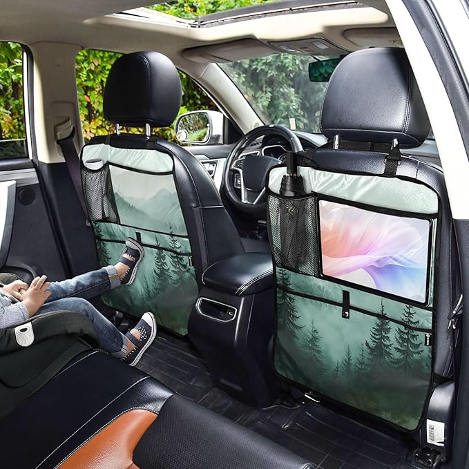 Green Mountains and Pine Trees 3500 1 Pack Backseat Car Organizer with Storage Pockets Seat Back Organizers for Kids Kick Mats Backseat Protector Automotive