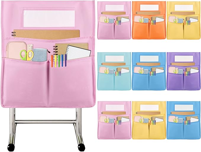gisgfim 9 Pcs Chair Pockets for Classroom 19 x 17 inch Seat Sacks for Classroom Chairback Pocket Chart 3 Pockets Chairs Seat Back Organizer with Name Tag for School Home Classroom Supplies(Boho)