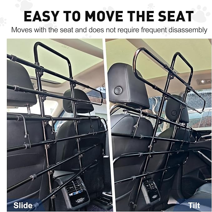 Vehicle Pet Barrier, Adjustable Universal Dog Car Barrier for SUVs, Trucks and Cars, Moves with Car Seat, Sturdy Metal Tube Pet Pen for Vehicles