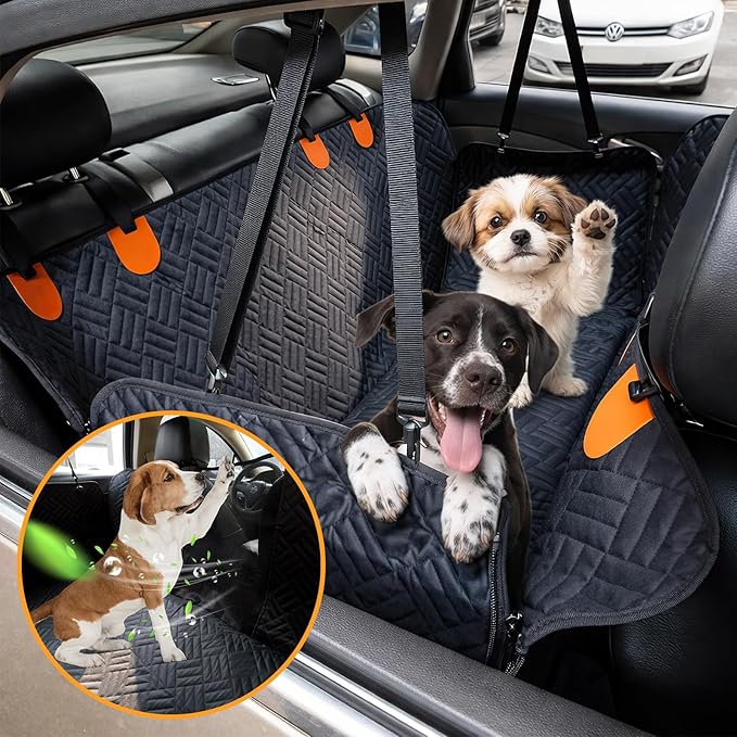 ondware Dog Car Seat Cover for Back Seat, 600D Waterproof Pet Hammock with Mesh Window and Side Flaps, Anti-Slip Dog Seat Protector for Cars, SUVs, Trucks, Scratchproof Easy-Clean