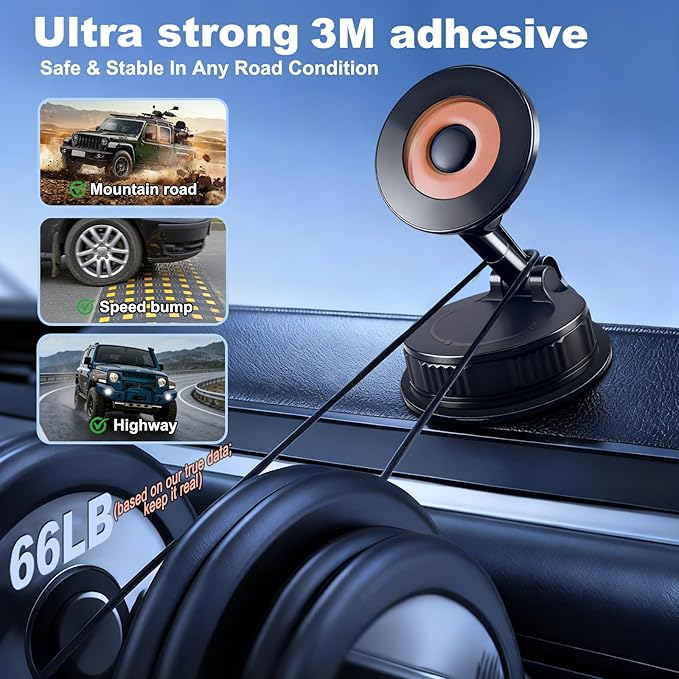 2026 Upgraded Vacuum Magnetic & Suction Phone Mount - Magsafe Car Mount, 20 Super Magnets, 360° Rotation - Foldable & Adjustable for Car/Gym/Mirror, Compatible with iPhone 17 & Android