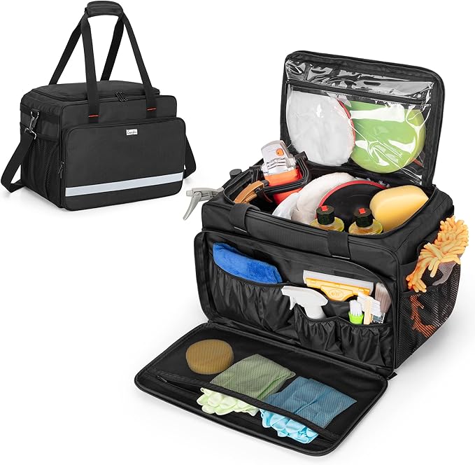 samdew Large Detailing Bag, Detail Organizer for Auto Detailing Supplies Storage, Car Cleaning Caddy for Vehicle Wash Tools, Car Care Box for Detailing Bottles, Towel, Buffer and More, Bag Only