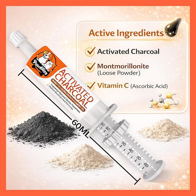 Activated Charcoal First Aid Kit -Emergency Support for Dogs, Cats & Puppies, Natural Charcoal Formula for Digestive Balance, Camping & Home Essential Oral Anti Diarrhea Digestive (60ml 2Tubes)