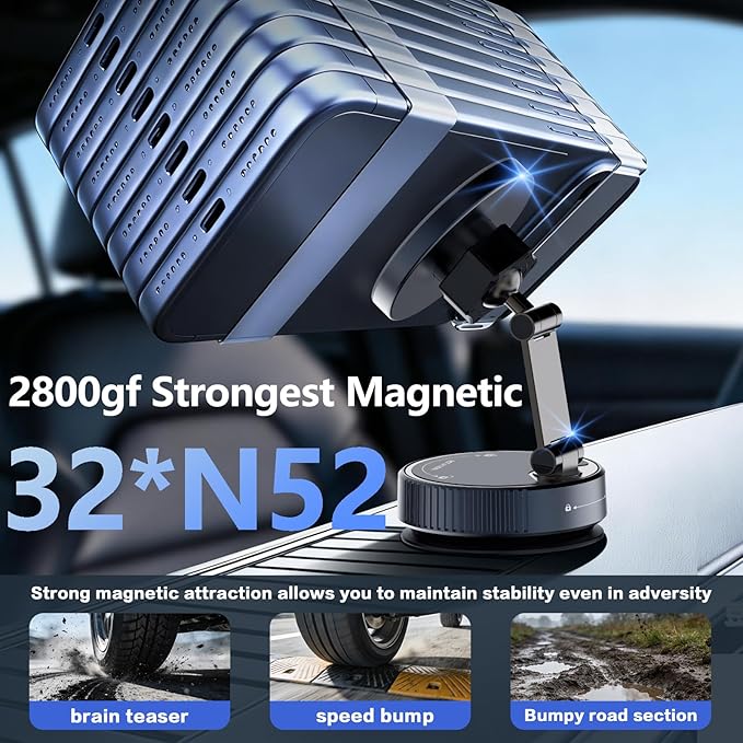 for MagSafe Car Mount Charger, 15W Fast Wireless Charging, Vacuum Suction Magnetic Car Phone Holder for iPhone & Android, 360° Adjustable Cell Phone Holders for Your Car Dashboard/Windshield