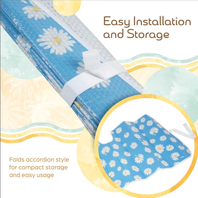 C&C Blue Daisy Car Windshield Sun Shade - Sun Visor Sunshade for Car Windshield - Window Shades for Cars, SUV & Truck - Dash Cover UV Protection for Front Window Shade Accessories - 57" x 27"