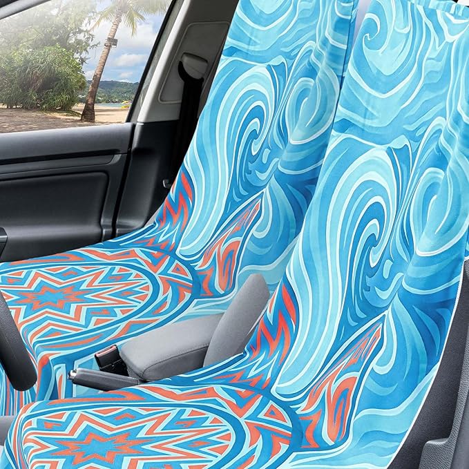 Hahafelt 2 Pack Car Seat Towel Covers with Storage Bag 63 x 32 Inch Athletic Running Towel Seat Sweat Washable Non Slip Cover Gift for Car Outdoor Sport Activities (Colorful Sea Turtle)