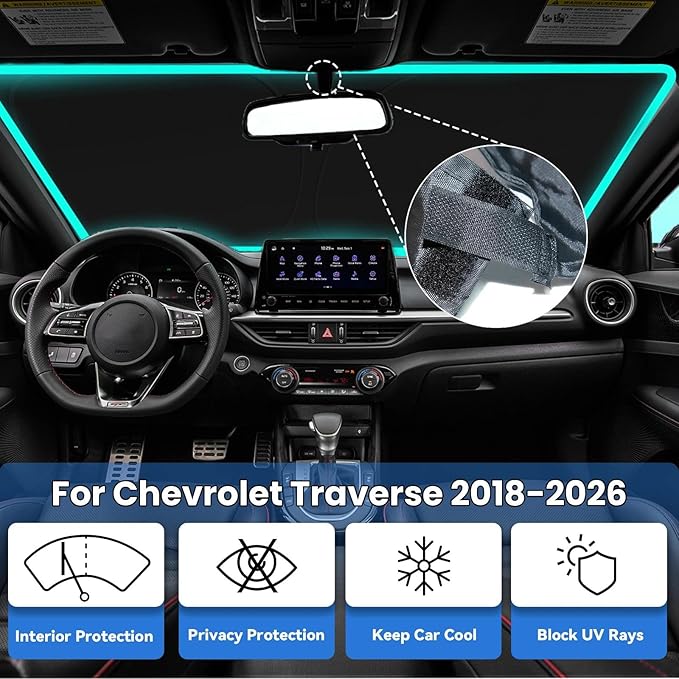 Windshield Sun Shade for 2018-2026 Chevrolet Traverse Chevy Traverse, Car Front Window Sunshade with 240T Sun Visor Protector Blocks UV Rays Heat Sun Shield Accessories