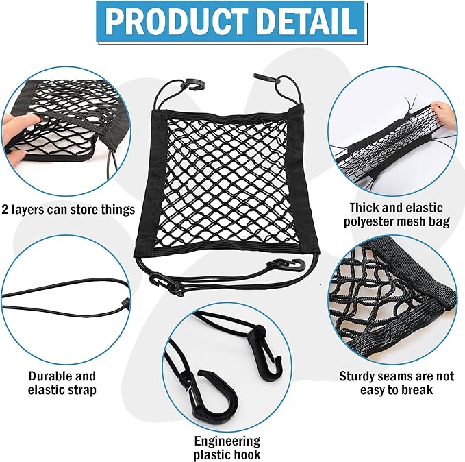 Dog Barrier for Car Back Seat, Stretchable Pet Net Barrier for SUV & Truck, Universal Fit, Easy Install, Keeps Dogs & Kids Safe
