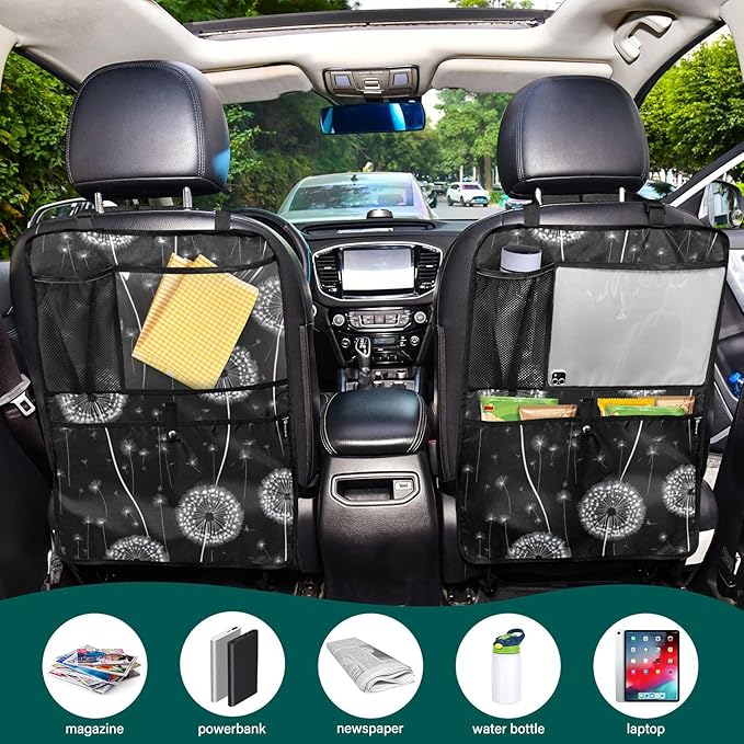 Black Dandelion 2 Pack Backseat Car Organizer with Storage Pockets Seat Back Organizers for Kids Kick Mats Backseat Protector Automotive