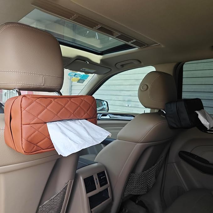 Car Tissue Holder for 120 Standard Tissue,Leather PU Tissues Box Cover for Car Backseat,Extra Large Rectangle Napkin Holder Soft Rectangular,Fits for Kleenex tissues,for Storage& Organization (Brown)