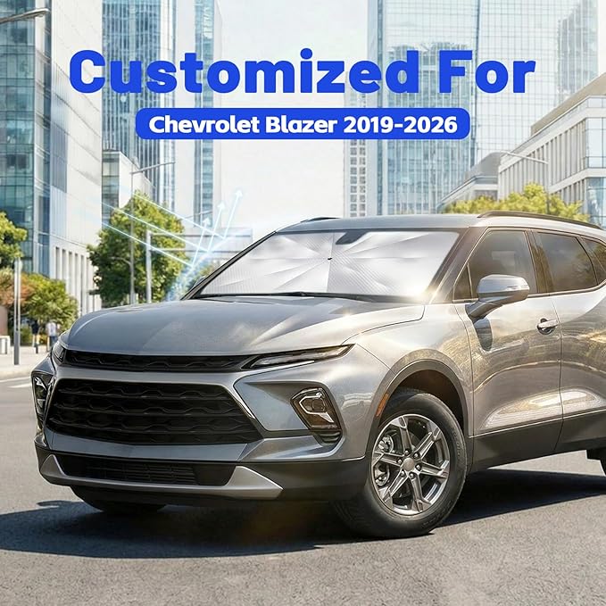Car Windshield Sun Shade for Chevrolet Blazer 2019-2026 –[Reflective Coated Fabric] Sunshade Umbrella for Front Window, Car Shades Sun Visor Keep Car Cool and Protects Interior, 1:1 Exact Fit