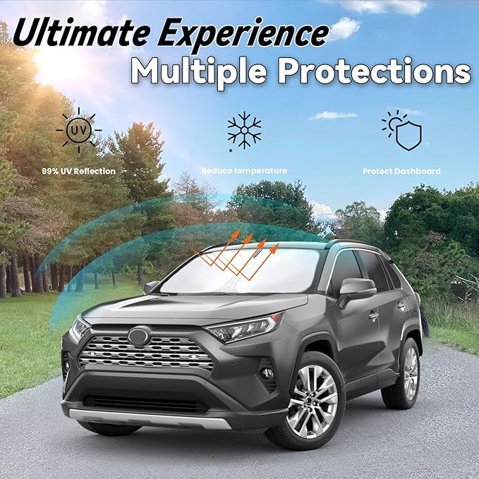 Windshield Sun Shade for Toyota RAV4 2013-2024 LE XLE Premium Limited XLE Adventure TRD Off-Road, Car Front Window Sunshade with 240T Sun Visor Protector Blocks UV Rays Heat Sun Shield Accessories