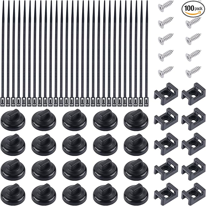 20 PCS Magnetic Zip Tie Mounts Base Neodymium Magnets & 60 Pcs Releasable Cable Zip Ties & 20 Pcs Zip Tie Saddle Type Mounts, Magnetic Cable Zip Tie Holders Base for Cable Wire(100 Pcs)